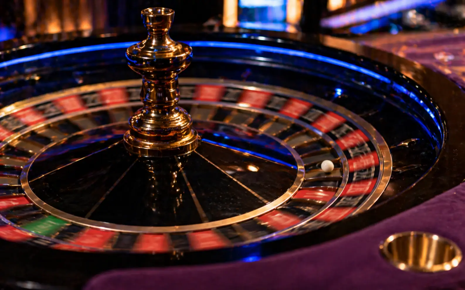 Live roulette wheel close-up